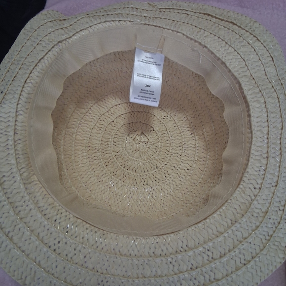 Girls Cream Straw Sun Hat with Floral Bow Size 24 Months - Picture 5 of 7